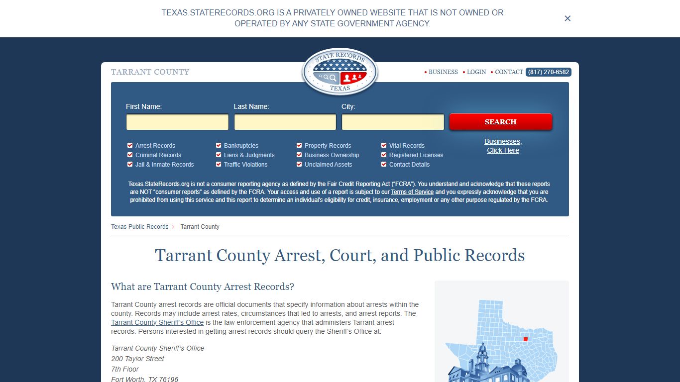 Tarrant County Arrest, Court, and Public Records